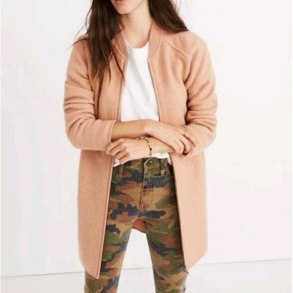 Madewell Merino Wool Bomber Jacket Sweater Pink Zip Front K0583 XXS